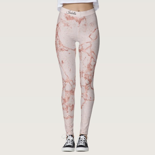 Luxuriöses Rosa Rose Blush Glitzer Marmor Text hin Leggings (Vorderseite)