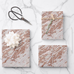 Luxuriöses Rosa Rose Glitzer Marmor anpassen Geschenkpapier Set