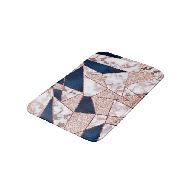 Luxuriöses Rose Gold Glitzer Geometrisches Marmor Badematte (Schrägansicht)