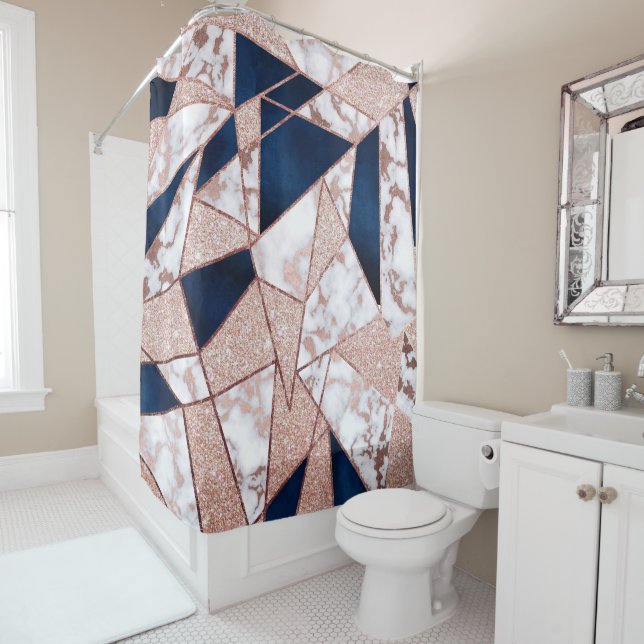 Luxuriöses Rose Gold Glitzer Geometrisches Marmor Duschvorhang (Beispiel)