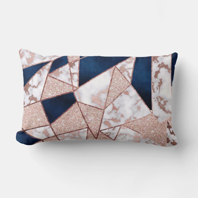 Luxuriöses Rose Gold Glitzer Geometrisches Marmor Lendenkissen (Vorderseite)