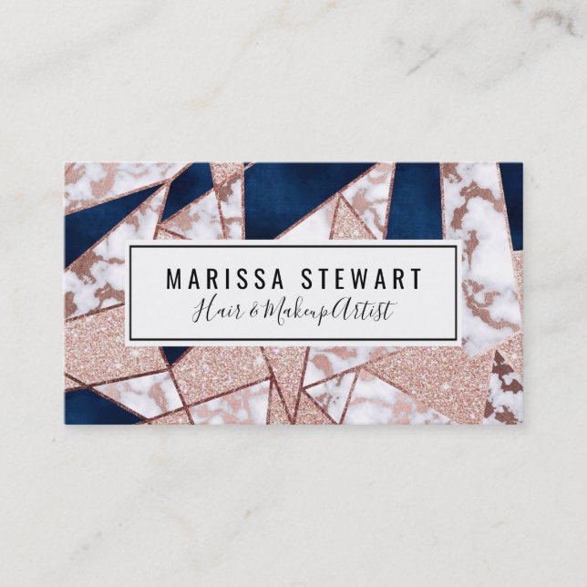 Luxuriöses Rose Gold Glitzer Geometrisches Marmor Visitenkarte (Vorderseite)