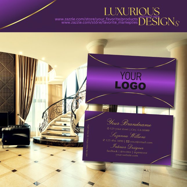Luxuriöses Royal Lila mit Gold Border und Logo Visitenkarte (Von Creator hochgeladen)