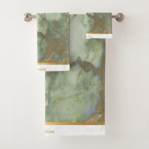 LUXURIÖSES SAGE GREEN MARBLE TRIM TOWEL SET