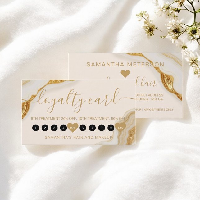 Luxuriöses schicker Goldmarmor Makeup 10 Treuekarte (Luxury Chic Gold Marble Makeup 10 Loyalty Card)
