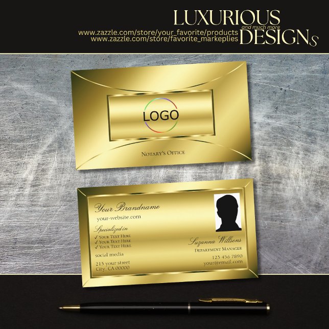 Luxuriöses schimmery Gold mit Logos und Foto anstä Visitenkarte (Von Creator hochgeladen)