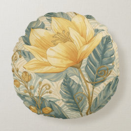 Luxuriöses, schönes gelbes Zitronen-Blumenmuster Rundes Kissen