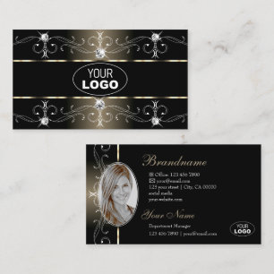 Luxuriöses Schwarz Beige Verziert Borders Logo und Visitenkarte