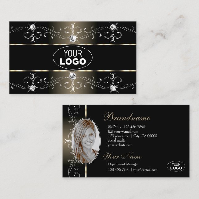 Luxuriöses Schwarz Beige Verziert Borders Logo und Visitenkarte (Vorne/Hinten)