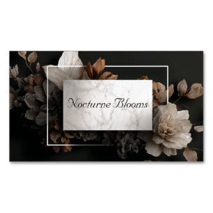 Luxuriöses Schwarz Bronze Blumenmuster Weißer Marm Magnetische Visitenkarte