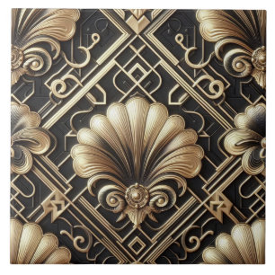 Luxuriöses Schwarz & Gold Art Deco Keramikfliese