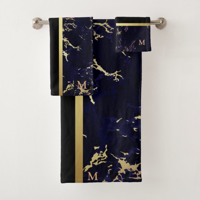 Luxuriöses Schwarz-Gold-Marmor Mit Monogramm Badhandtuch Set (Insitu)