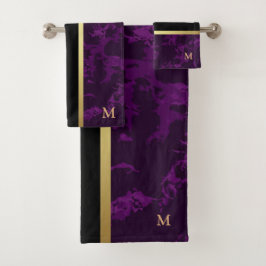Luxuriöses Schwarz-Gold-Marmor Mit Monogramm Badhandtuch Set