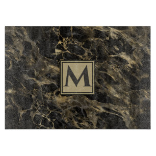 Luxuriöses Schwarz-Gold-Marmor   Monogramm Schneidebrett