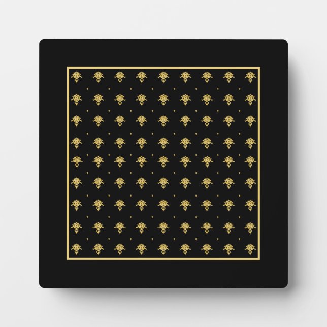 Luxuriöses Schwarz-Gold-Vintag-Damaskus-Muster Fotoplatte (Vorderseite)