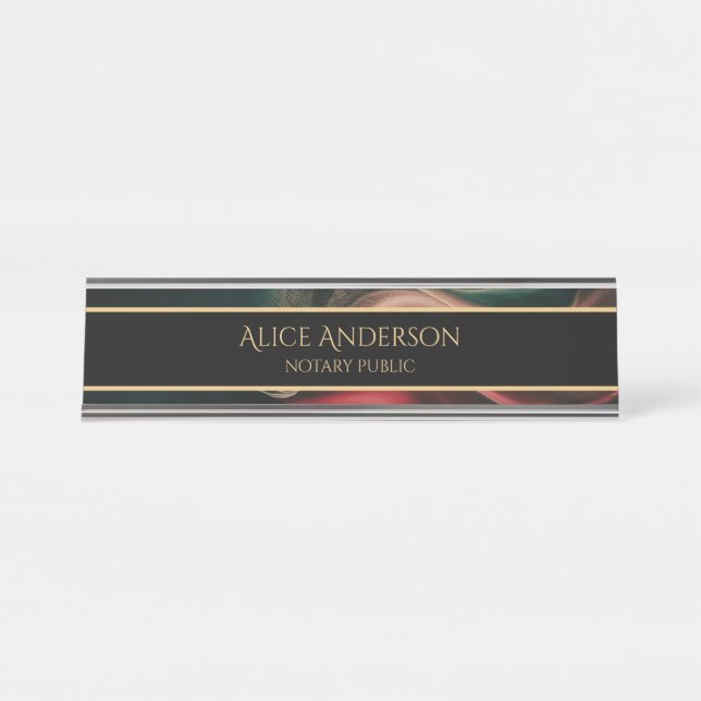 Luxuriöses schwarz-grün Gold elegantes Büro Schreibtischnamensplakette (Vorderseite )