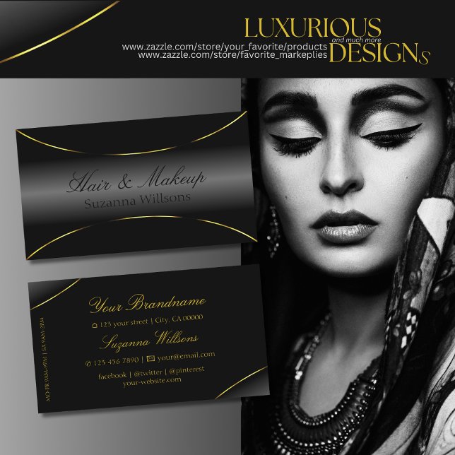 Luxuriöses Schwarz mit Gold Border Chic und Elegan Visitenkarte (Von Creator hochgeladen)