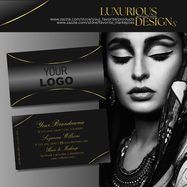 Luxuriöses Schwarz mit Gold Border und Logo Luxus Visitenkarte (Von Creator hochgeladen)
