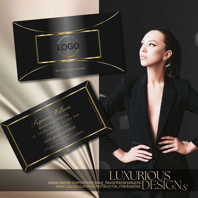 Luxuriöses Schwarz mit Gold-Dekoration und Logo gl Visitenkarte (Von Creator hochgeladen)