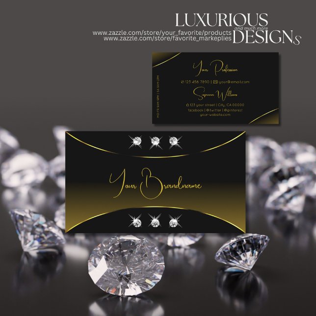 Luxuriöses Schwarz mit goldenem Dekor Sparkle Diam Visitenkarte (Von Creator hochgeladen)