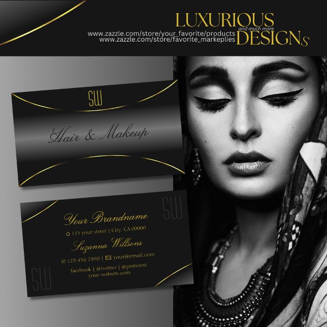 Luxuriöses Schwarz mit goldener Grenze und Monogra Visitenkarte (Von Creator hochgeladen)
