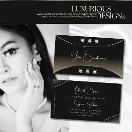 Luxuriöses Schwarz mit weißem Dekor Sparkle Diamon Visitenkarte