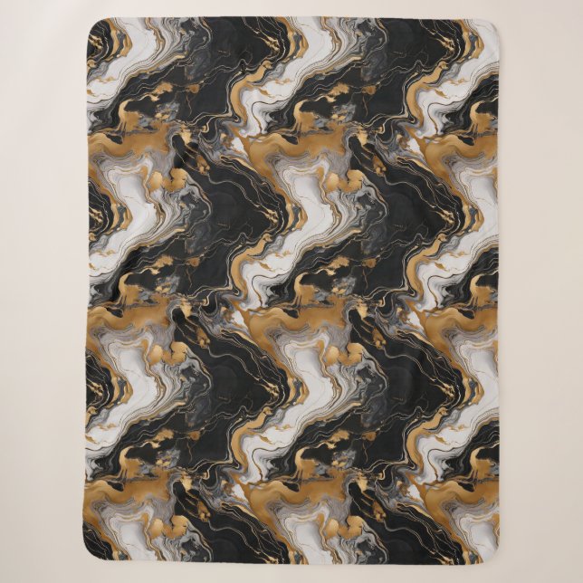 Luxuriöses Schwarz und Gold Marmor Sherpa Blanket Sherpadecke (Vorderseite)