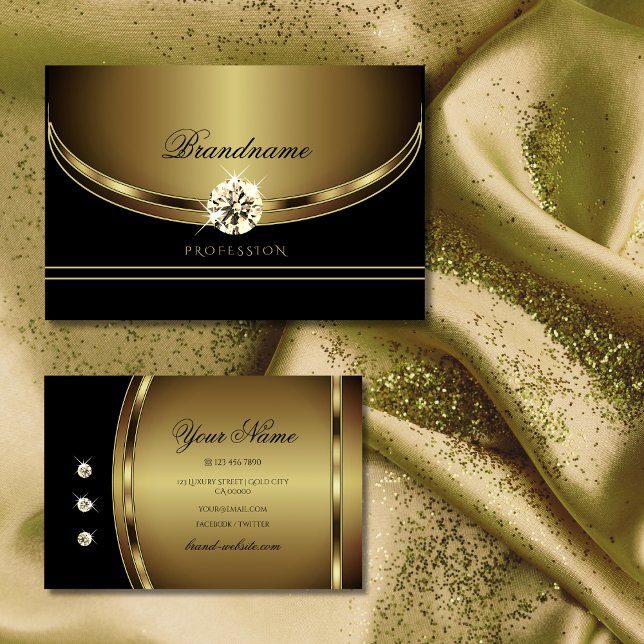 Luxuriöses Schwarz und Gold mit funkelnden Rhinest Visitenkarte (Von Creator hochgeladen)