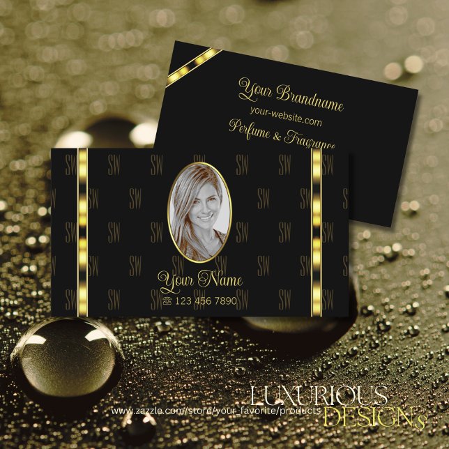 Luxuriöses Schwarz und Gold mit Gemusterten Foto L Visitenkarte (Von Creator hochgeladen)