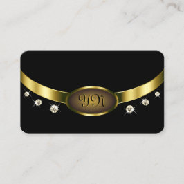 Luxuriöses Schwarz und Gold mit Initialen Diamonds Visitenkarte