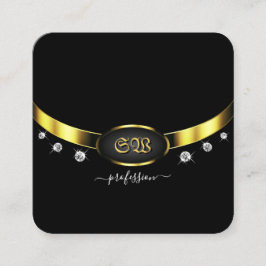 Luxuriöses Schwarz und Gold mit Monogram Diamonds Quadratische Visitenkarte