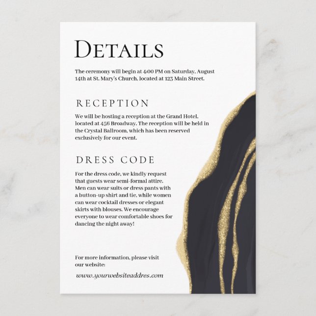 Luxuriöses schwarzes Age mit Gold Begleitkarte (Vorderseite)