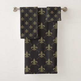 Luxuriöses schwarzes GoldLilien-Muster Badhandtuch Set