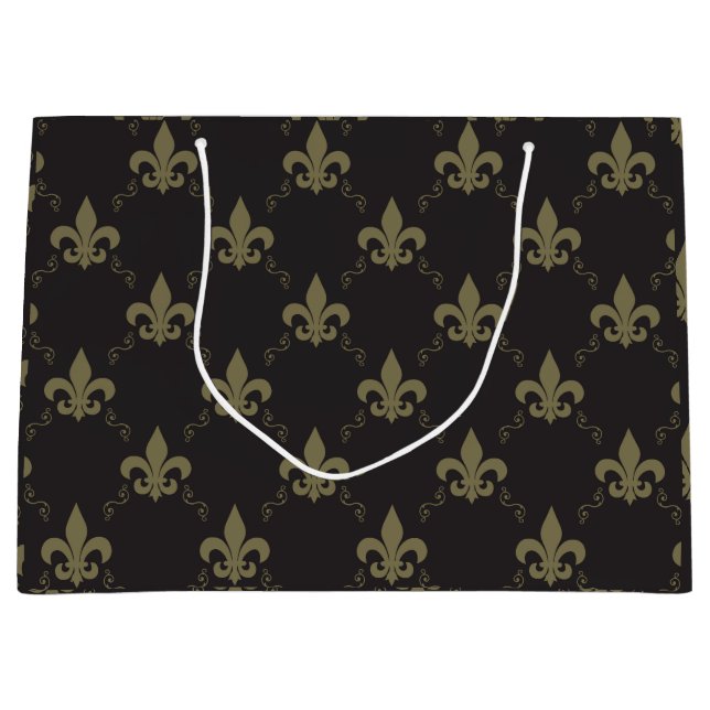 Luxuriöses schwarzes GoldLilien-Muster Große Geschenktüte (Vorderseite)