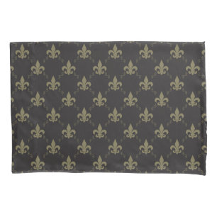Luxuriöses schwarzes GoldLilien-Muster Kissenbezug