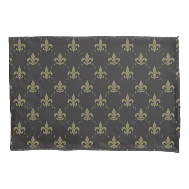 Luxuriöses schwarzes GoldLilien-Muster Kissenbezug (Vorderseite)