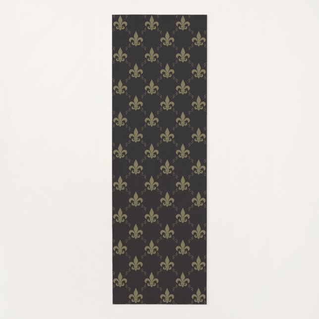 Luxuriöses schwarzes GoldLilien-Muster Yogamatte (Vorderseite)