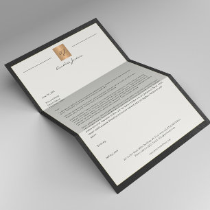 Luxuriöses schwarzes Leder Rahmen Gold Monogramm G Briefbogen