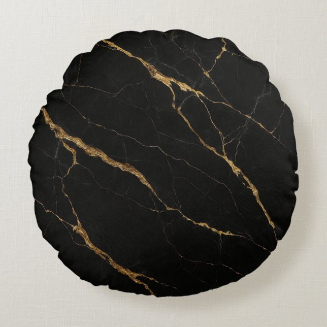 Luxuriöses schwarzes Marmor Rundes Kissen (Vorderseite)