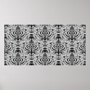 Luxuriöses schwarzes, nahtloses Damask Floral Patt Poster