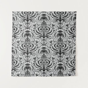 Luxuriöses schwarzes, nahtloses Damask Floral Patt Wandteppich