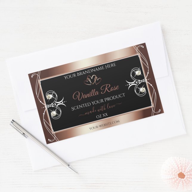 Luxuriöses schwarzes Rosegold Shimmery Dekor Produ Rechteckiger Aufkleber (Umschlag)