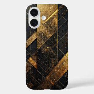 Luxuriöses schwarzes und goldenes abstraktes Geome iPhone 16 Hülle