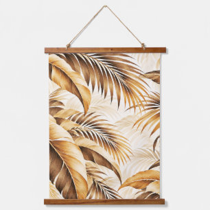 Luxuriöses Sepia-Beige-Tropisches-Palmblatt-Muster Wandteppich Mit Holzrahmen