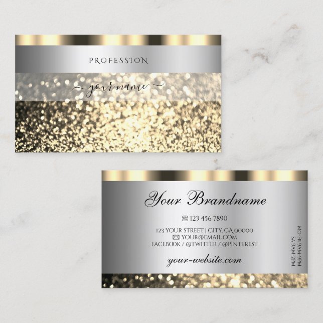 Luxuriöses Silber und Gold funkelnder Glitzer Glim Visitenkarte (Vorne/Hinten)