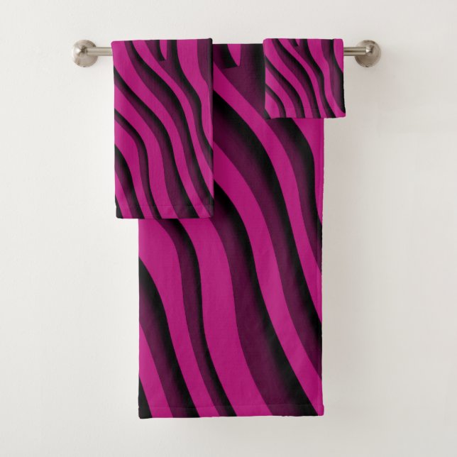 Luxuriöses Soft Pink 3D Zebra Wave Bath Handtuch S Badhandtuch Set (Insitu)