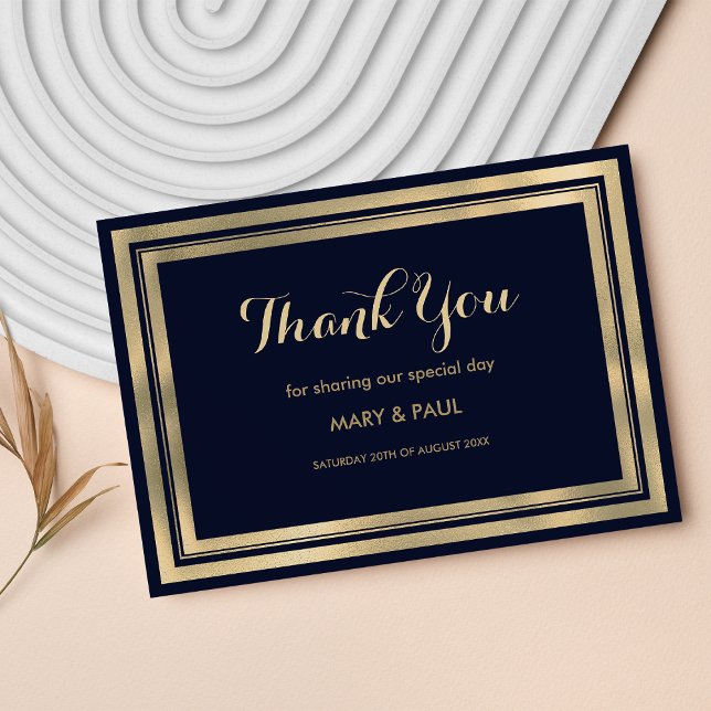 Luxuriöses stilvolles modernes marineblaues Gold D Dankeskarte (Luxury stylish modern navy blue gold Thank You)