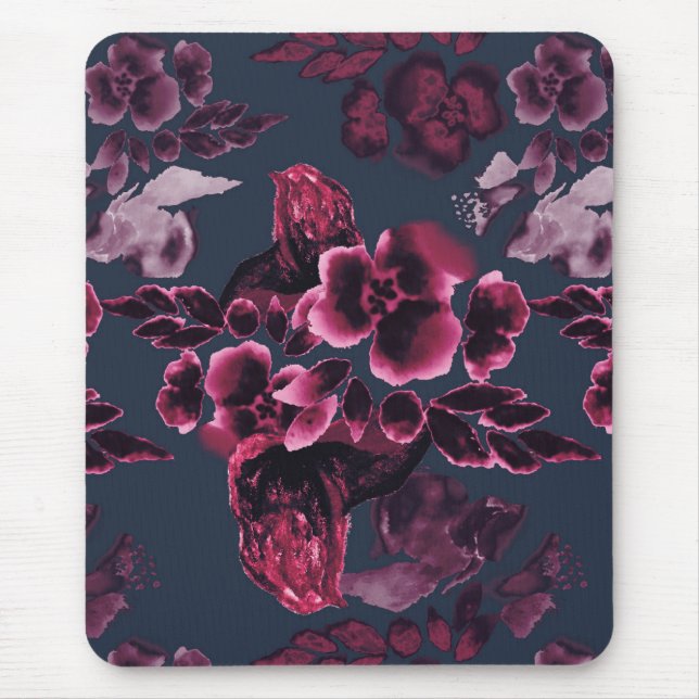 Luxuriöses stilvolles Watercolor Navy Blue Burgund Mousepad (Vorne)