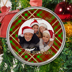 Luxuriöses Tartan-Foto-Christmas-Ornament Ornament Aus Metall