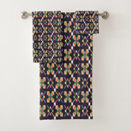 Luxuriöses traditionelles Songket-Pixel-Stickereim Badhandtuch Set